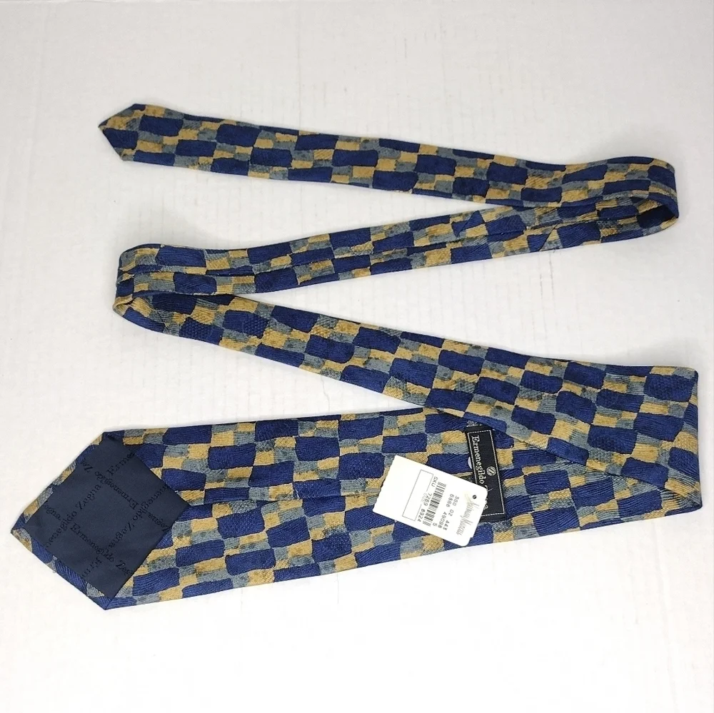 NWT Ermenegildo Zegna Men's 100% Silk Geometric Design Dress Neck Tie